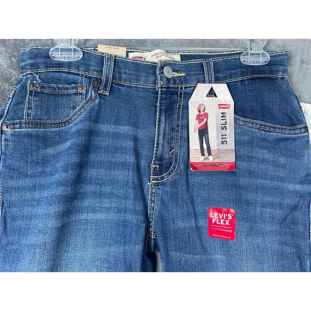 NWT Levis 511 Slim Fit Performance Jeans Boys Size 16 Reg 28x30 Blue Denim - Picture 2 of 8